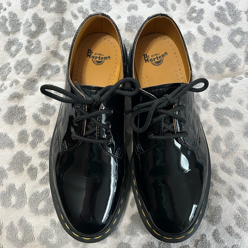 Dr. Martens Black Patent Oxford Shoes with Glossy Finish